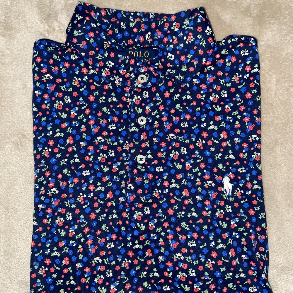 Men's Blue Floral Custom Slim Fit Soft-touch Short Sleeve Polo Shirt